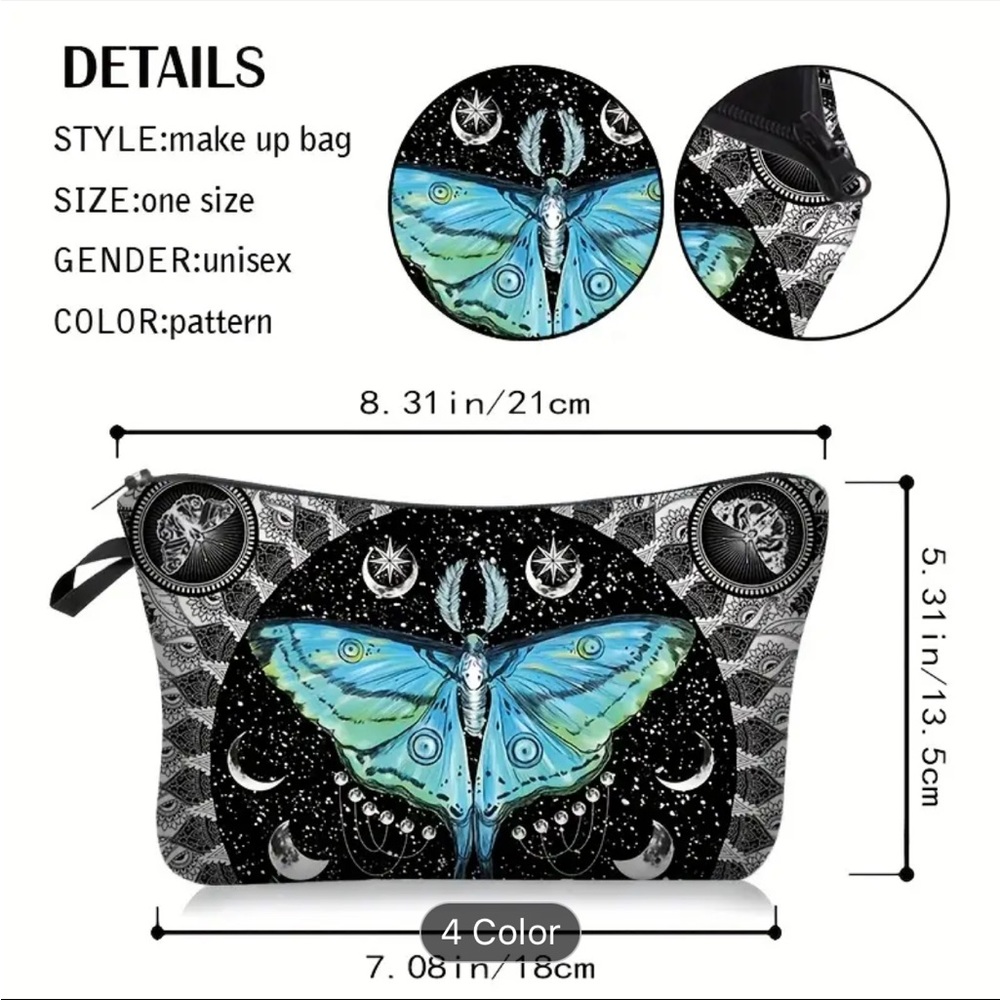 Blue Moth Cosmetic Bag – Women’s Makeup Pouch - Picture 4 of 5